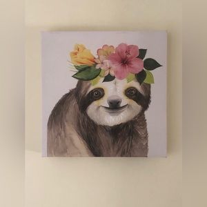 Sloth w/ Flower Crown Canvas Artwork  12x12 inches